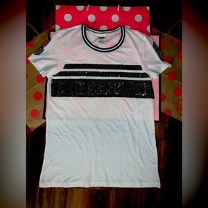 VS PINK Size SMALL Bling Logo Short Sleeve T-Shirt.